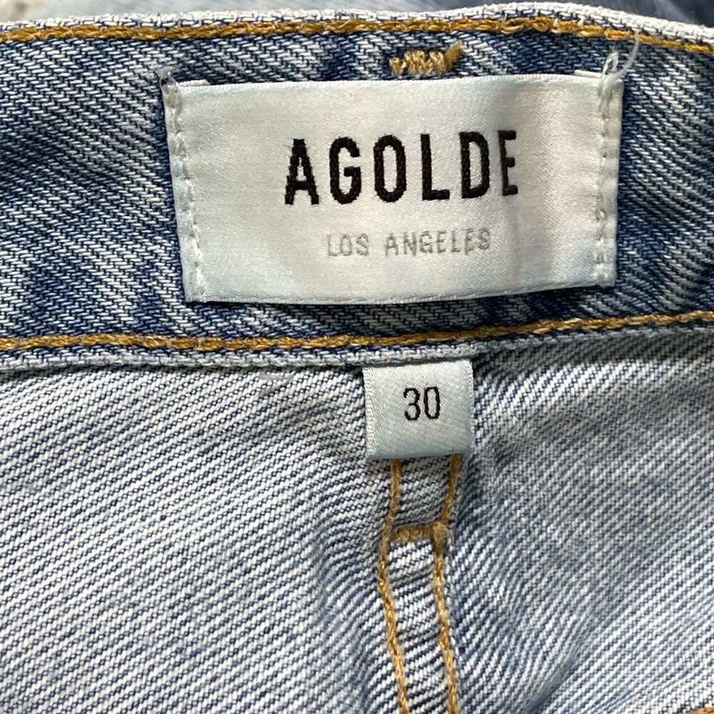 Agolde 90's Mid-Rise Straight Destroyed Size 30 Light Wash Button Fly - Picture 6 of 7